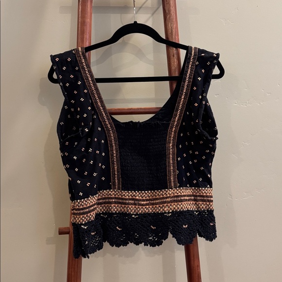 Free People Black Santorini Black and Gold Embroidered Top - Picture 13 of 16